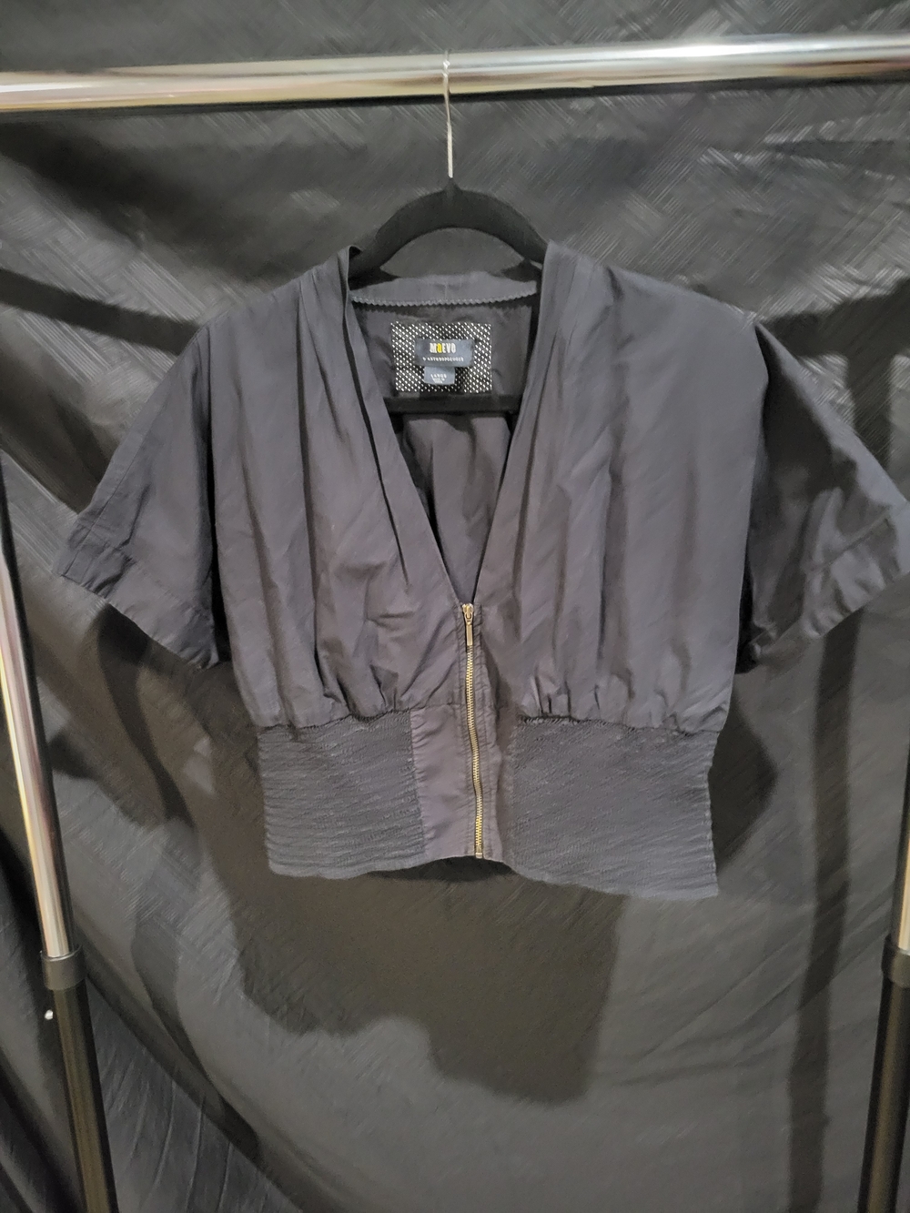 Maeve By Anthropologie Zip-Front Short Sleeve Cropped Blouse Black Large Women’s
